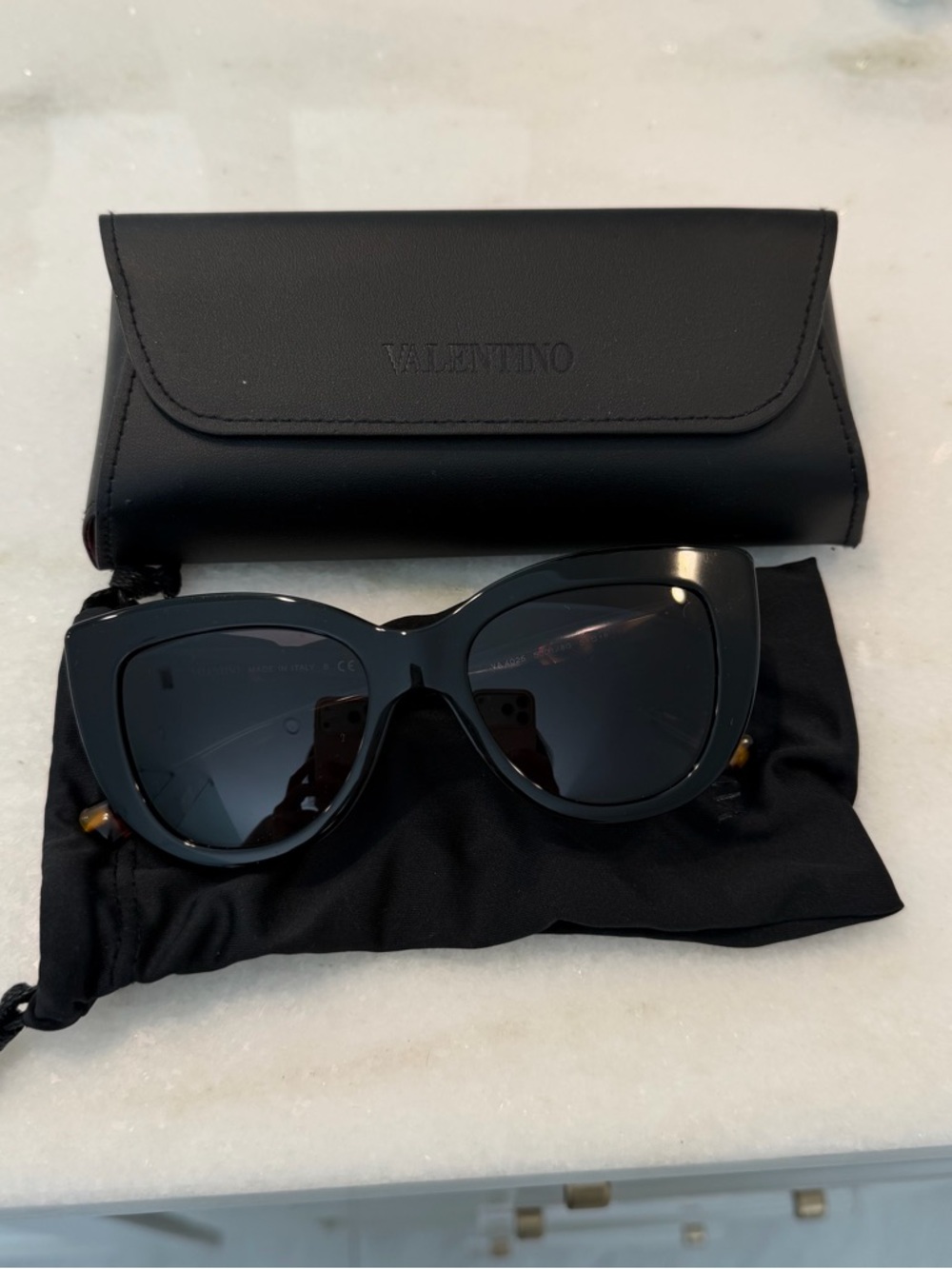 Valentino Black Cat-Eye Sunglasses with Branded Case